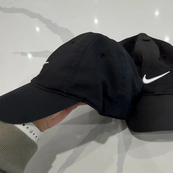 Nike Black Caps with White Swoosh-2 pack - Picture 2 of 11